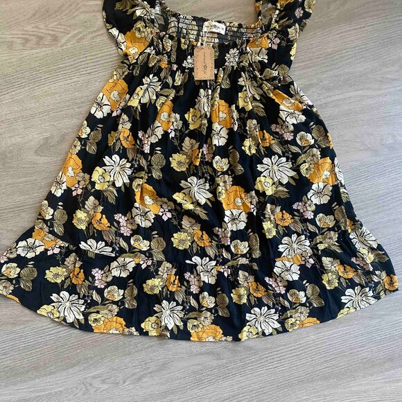 NWT Natural Life Floral Mini Flutter Sleeves Tiered Babydoll Dress Size XS Boho - Picture 4 of 6